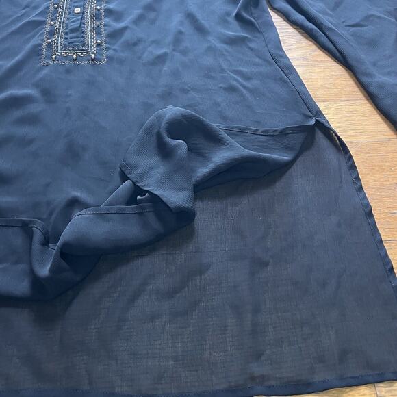 NEW YORK & COMPANY Sheer Black Embroidered Beaded Tunic Swim Cover-Up Large - Picture 10 of 14